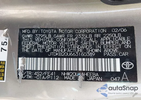 2006 Toyota Prius из США, поврежденный, VIN JTDKB20U663160389